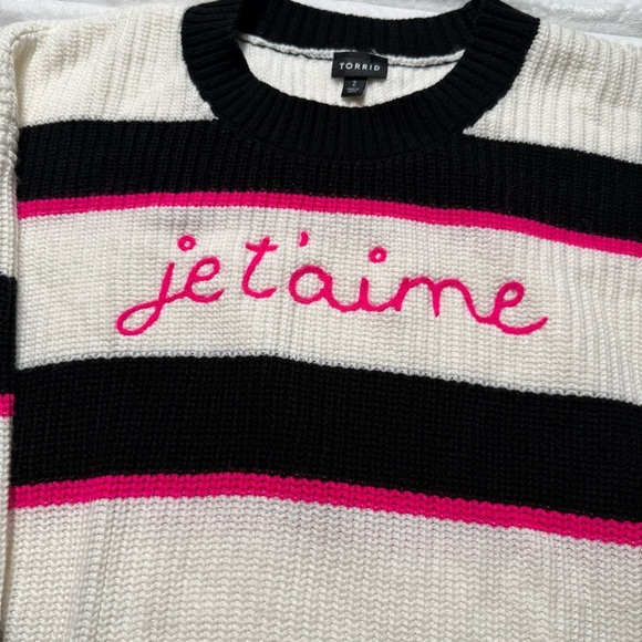 Torrid size 2 Striped Sweater with 'Je t'aime' Embroidery - Picture 2 of 11